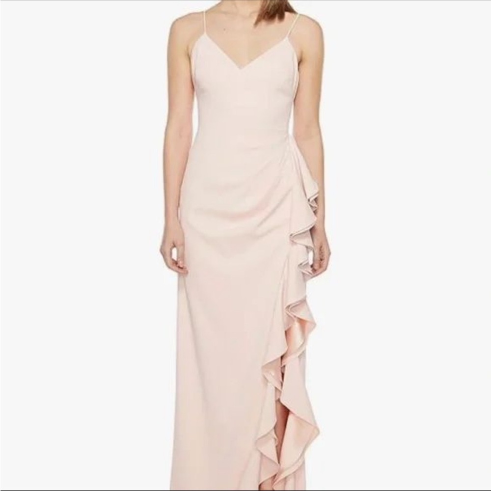 Badgley Mischka Ruffled Column Gown light pink